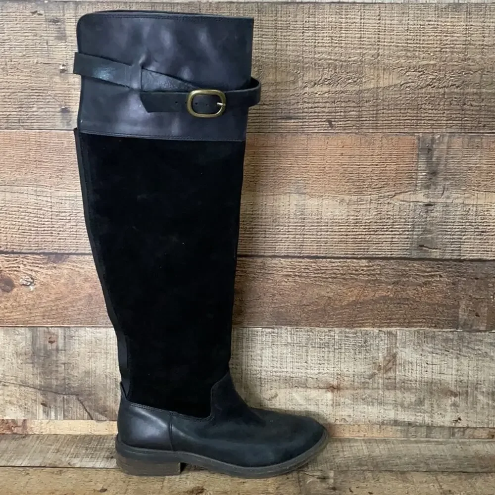 Lucky Brand Nivo Black Over The Knee Leather Suede Boots Size 8.5
